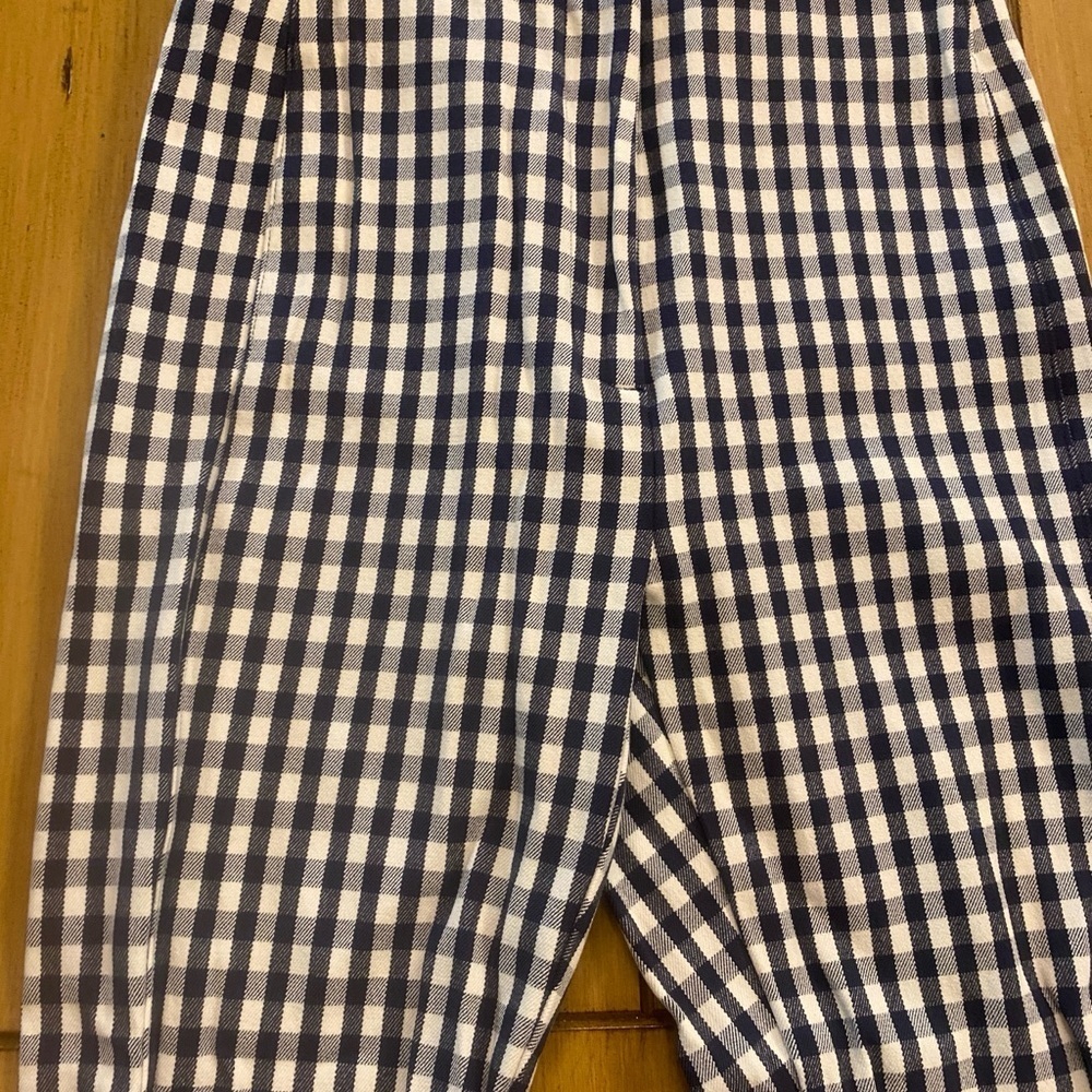 Ann Taylor Women’s Gingham Checkered Pants Elastic Waist Size 0 blue white - Picture 2 of 12